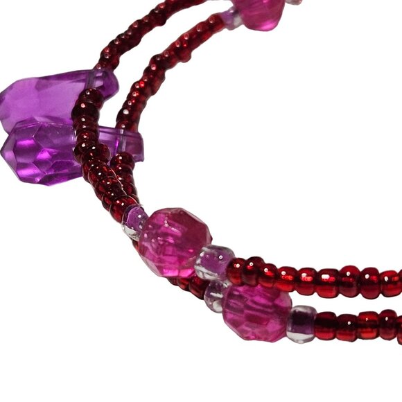Retro 80s Colorful Beaded Stretch Coil Wrap Bracelet With Purple Red Beads - Picture 3 of 4